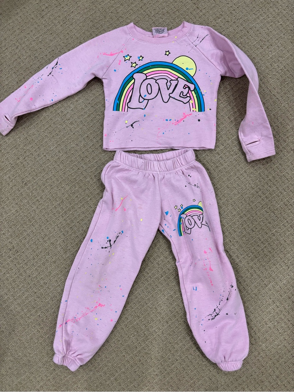 Girls Pink LOVE Rainbow Jogger Set - Kids Matching Set